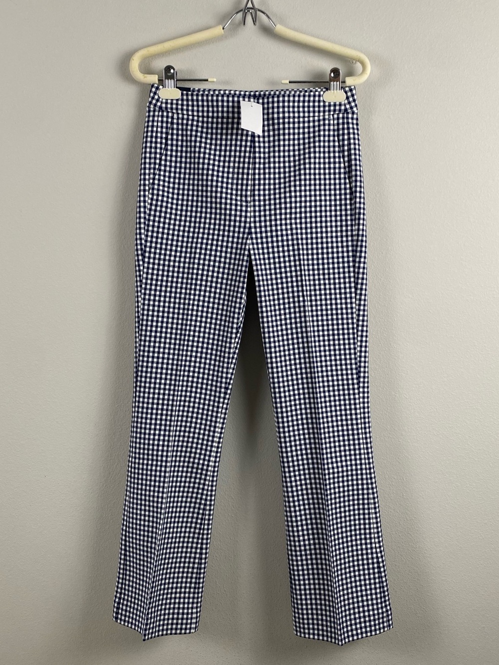 J. Crew Factory Nicki Gingham Flare Trouser Pant | 2 Pocket | Antique Navy White